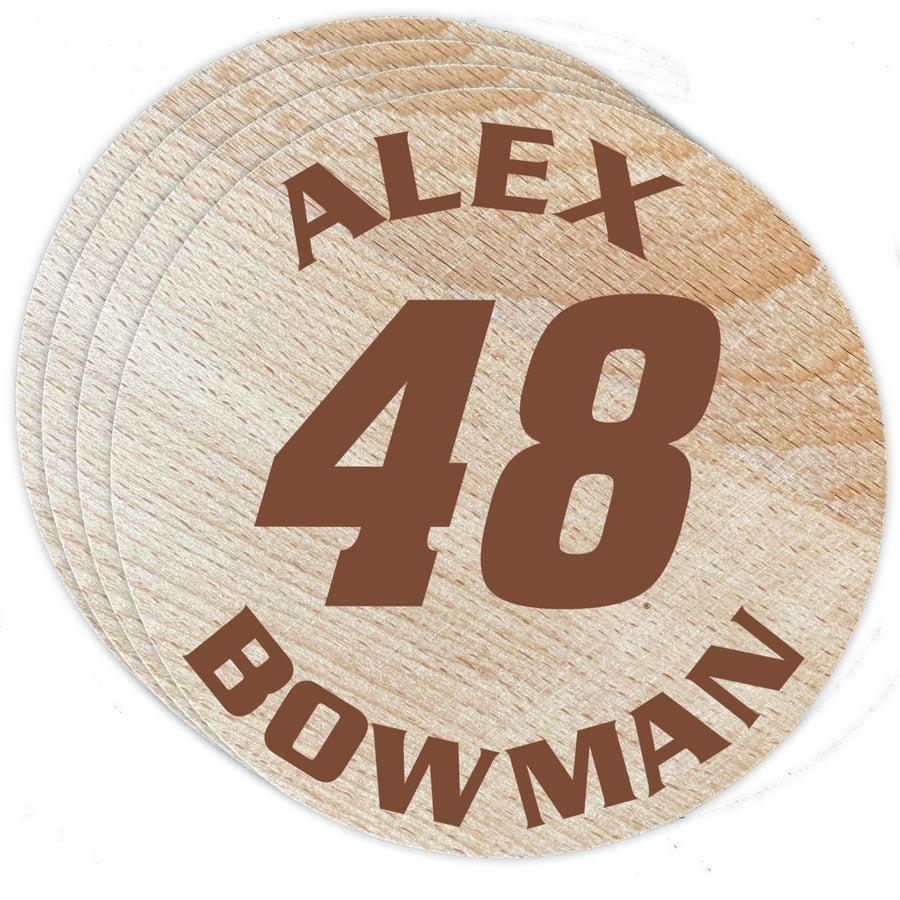 Nascar 48 Alex Bowman Wood Coaster Engraved 4-Pack Image 1