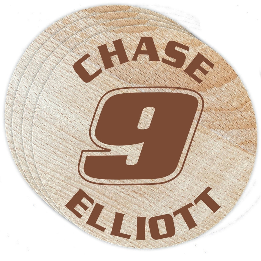 Nascar 9 Chase Elliott Wood Coaster Engraved 4-Pack Image 1
