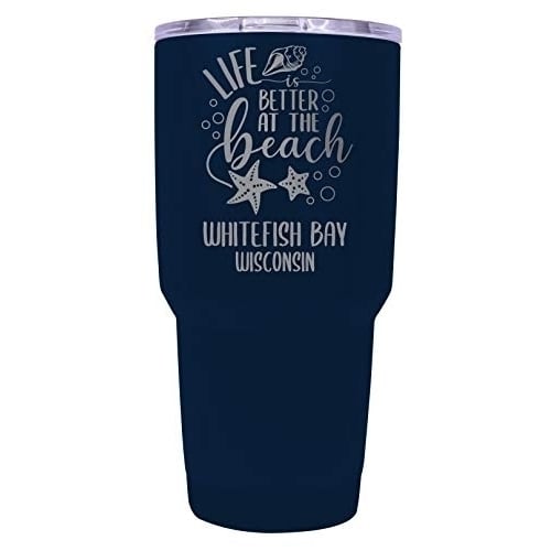 Navyfish Bay Wisconsin Souvenir Laser Engraved 24 Oz Insulated Stainless Steel Tumbler Navy Image 1