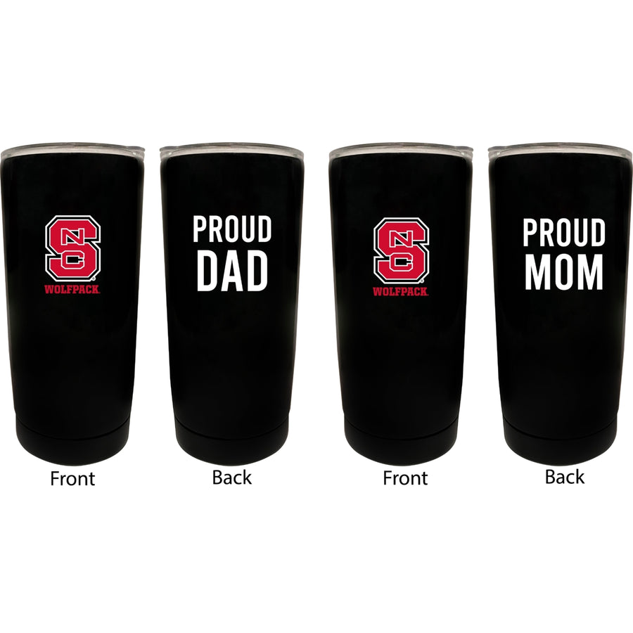 NC State Wolfpack NCAA Insulated Tumbler - 16oz Stainless Steel Travel Mug Proud Mom and Dad Design Black Image 1