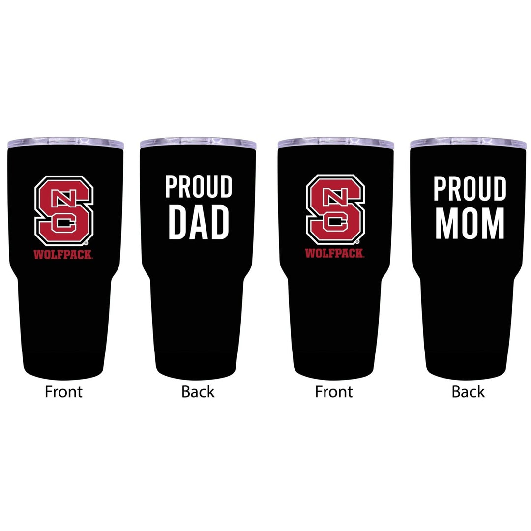 NC State Wolfpack Proud Parent 24 oz Insulated Tumblers Set - Black Mom and Dad Edition Image 1