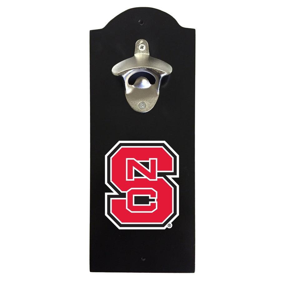 NC State Wolfpack Wall-Mounted Bottle Opener  Sturdy Metal with Decorative Wood Base for Home Bars Rec Rooms and Fan Image 1