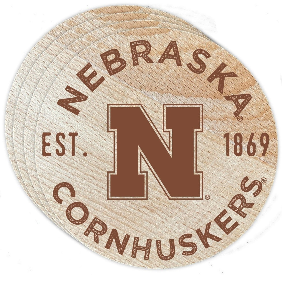 Nebraska Cornhuskers Officially Licensed Wood Coasters (4-Pack) - Laser EngravedNever Fade Design Image 1
