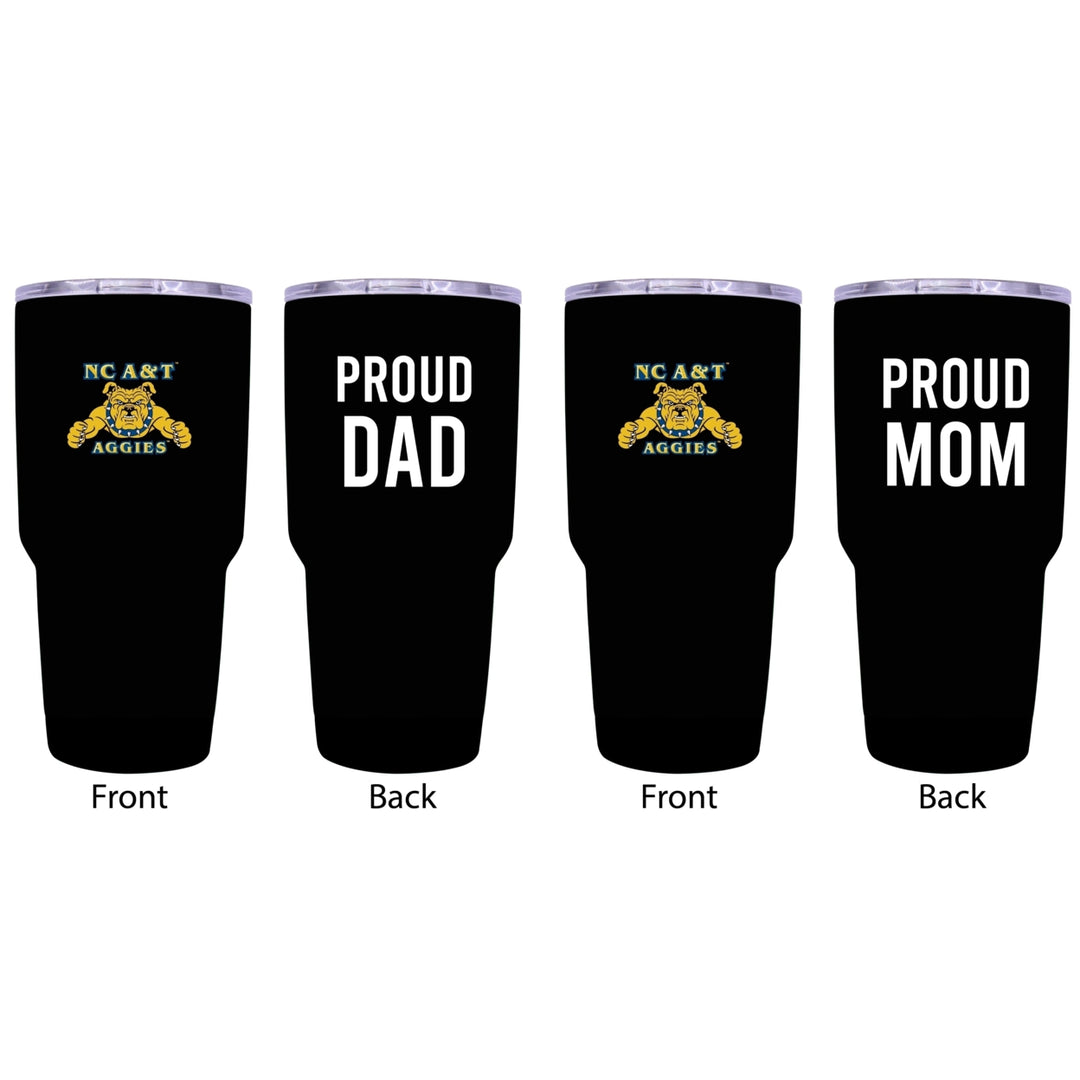 North Carolina AandT State Aggies Proud Parent 24 oz Insulated Tumblers Set - Black Mom and Dad Edition Image 1