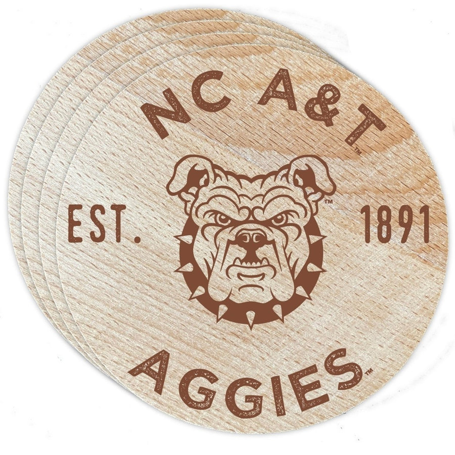 North Carolina AandT State Aggies Officially Licensed Wood Coasters (4-Pack) - Laser EngravedNever Fade Design Image 1