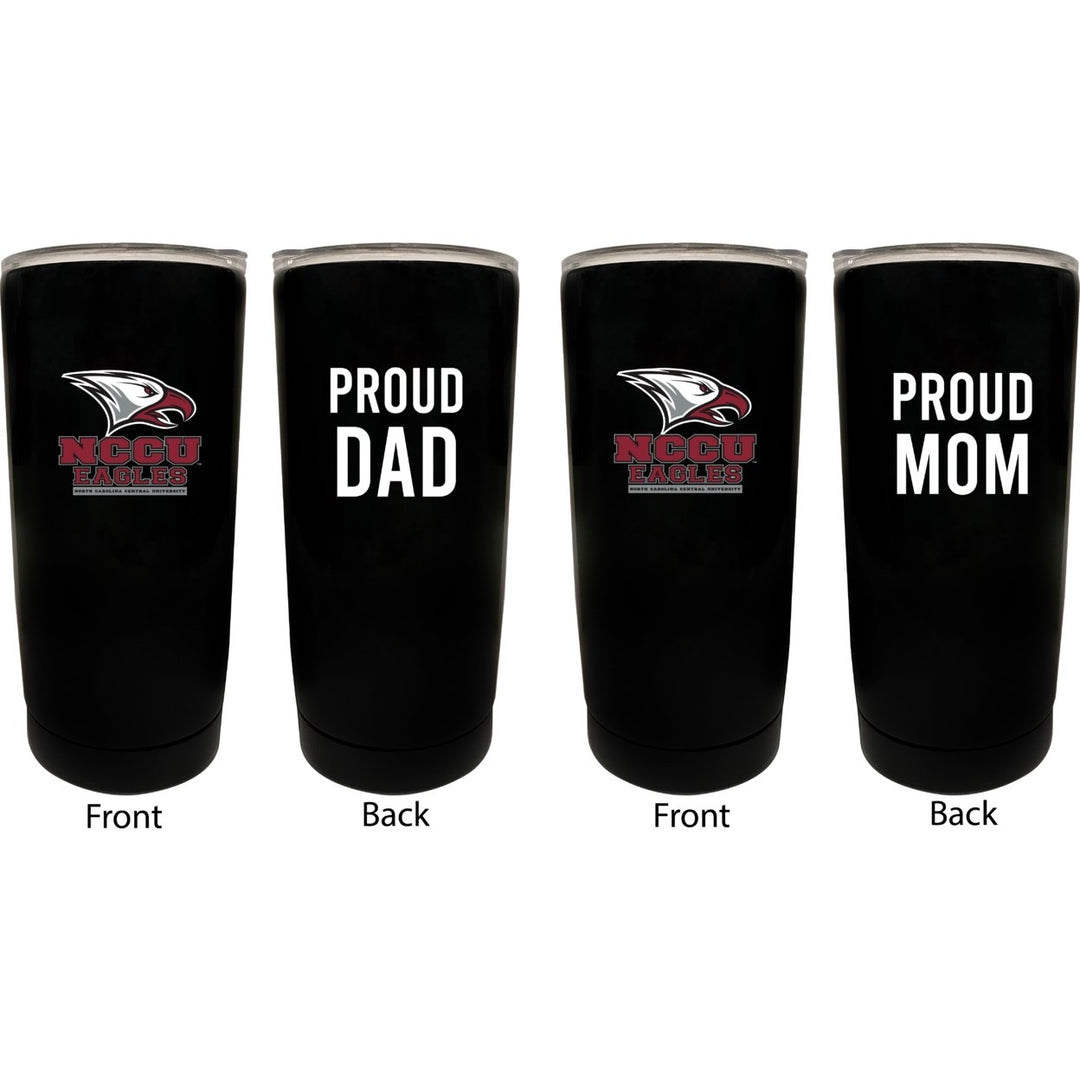 North Carolina Central Eagles NCAA Insulated Tumbler - 16oz Stainless Steel Travel Mug Proud Mom and Dad Design Black Image 1