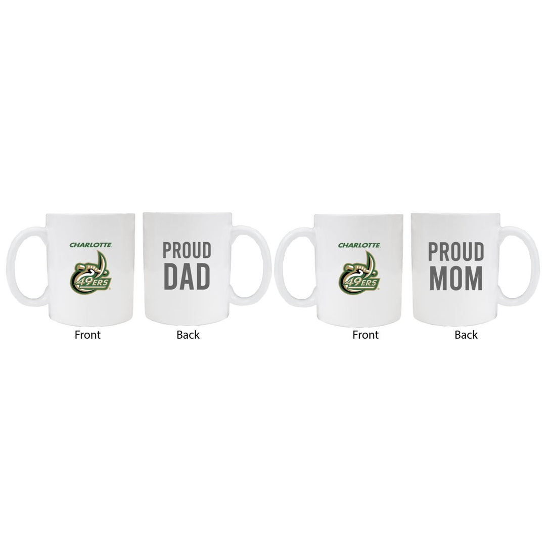 North Carolina Charlotte Forty-Niners Proud Mom And Dad White Ceramic Coffee Mug 2 pack (White). Image 1