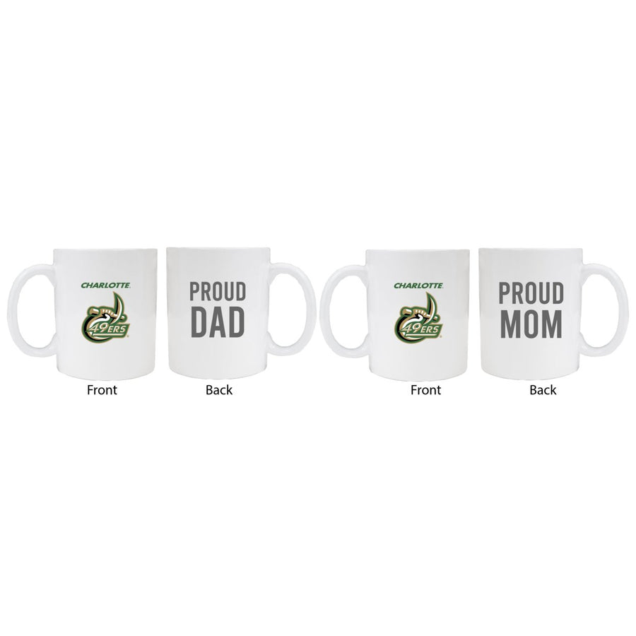 North Carolina Charlotte Forty-Niners Proud Mom And Dad White Ceramic Coffee Mug 2 pack (White). Image 1