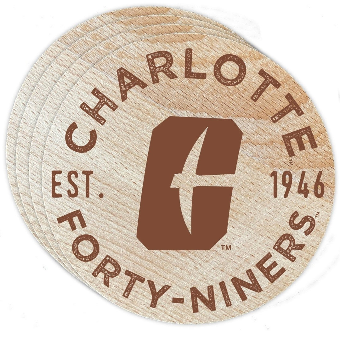 North Carolina Charlotte Forty-Niners Officially Licensed Wood Coasters (4-Pack) - Laser EngravedNever Fade Design Image 1