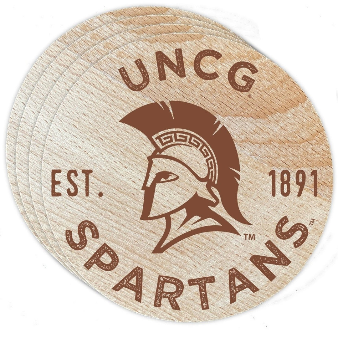 North Carolina Greensboro Spartans Officially Licensed Wood Coasters (4-Pack) - Laser EngravedNever Fade Design Image 1