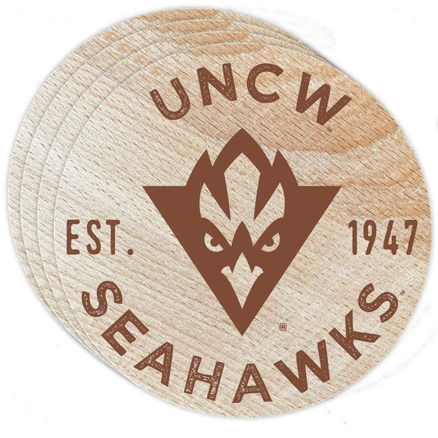 North Carolina Wilmington Seahawks Officially Licensed Wood Coasters (4-Pack) - Laser EngravedNever Fade Design Image 1