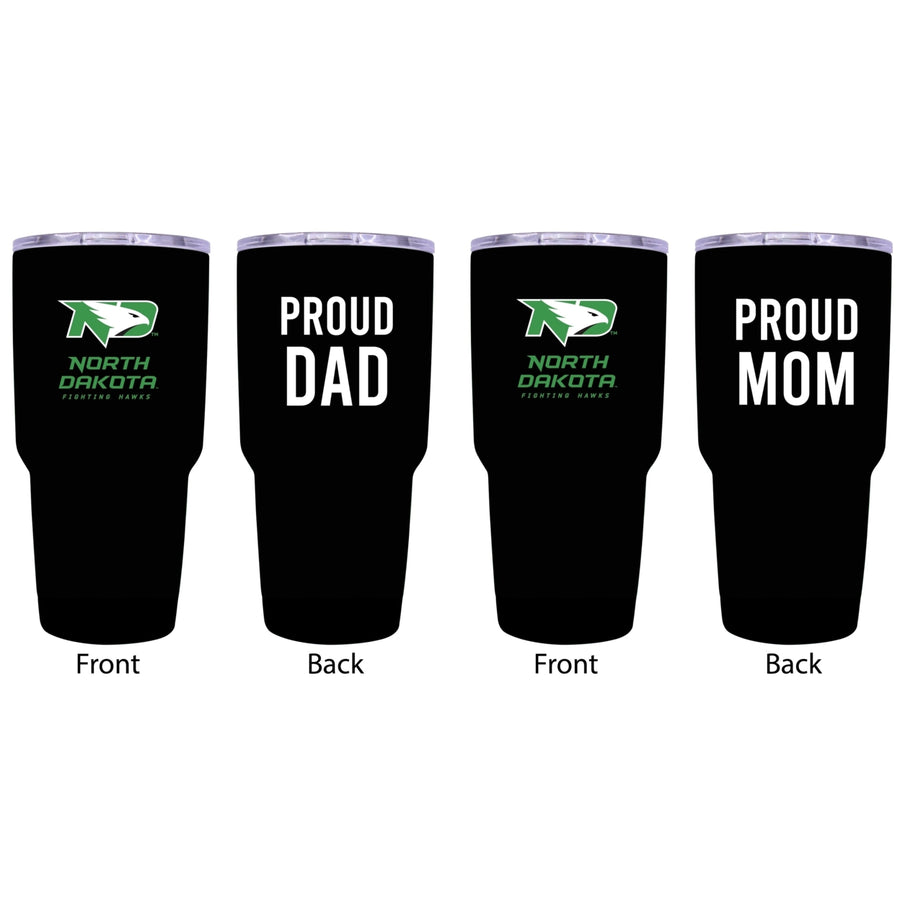 North Dakota Fighting Hawks Proud Parent 24 oz Insulated Tumblers Set - Black Mom and Dad Edition Image 1