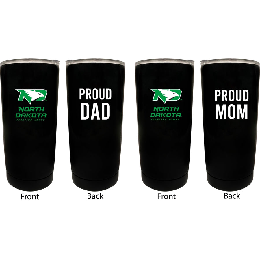 North Dakota Fighting Hawks NCAA Insulated Tumbler - 16oz Stainless Steel Travel Mug Proud Mom and Dad Design Black Image 1