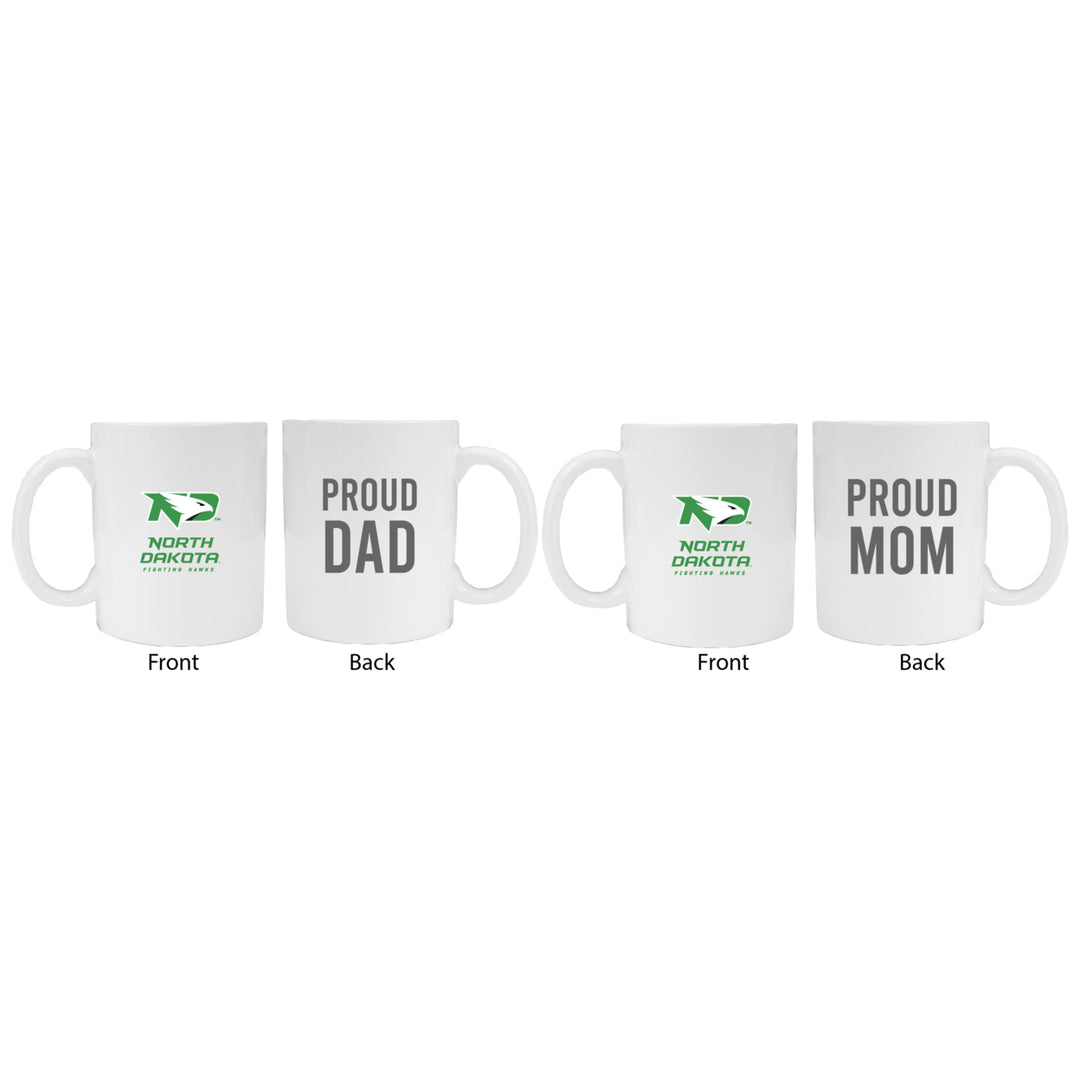 North Dakota Fighting Hawks Proud Mom And Dad White Ceramic Coffee Mug 2 pack (White) Image 1