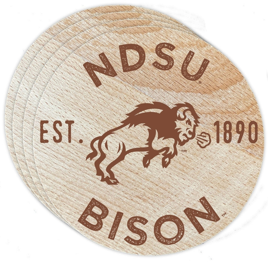 North Dakota State Bison Officially Licensed Wood Coasters (4-Pack) - Laser Engraved Never Fade Design Image 1