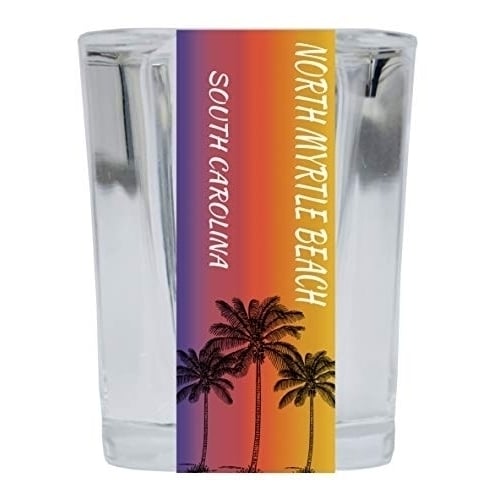 North Myrtle Beach South Carolina 2 Ounce Square Shot Glass Palm Tree Design 4-Pack Image 1