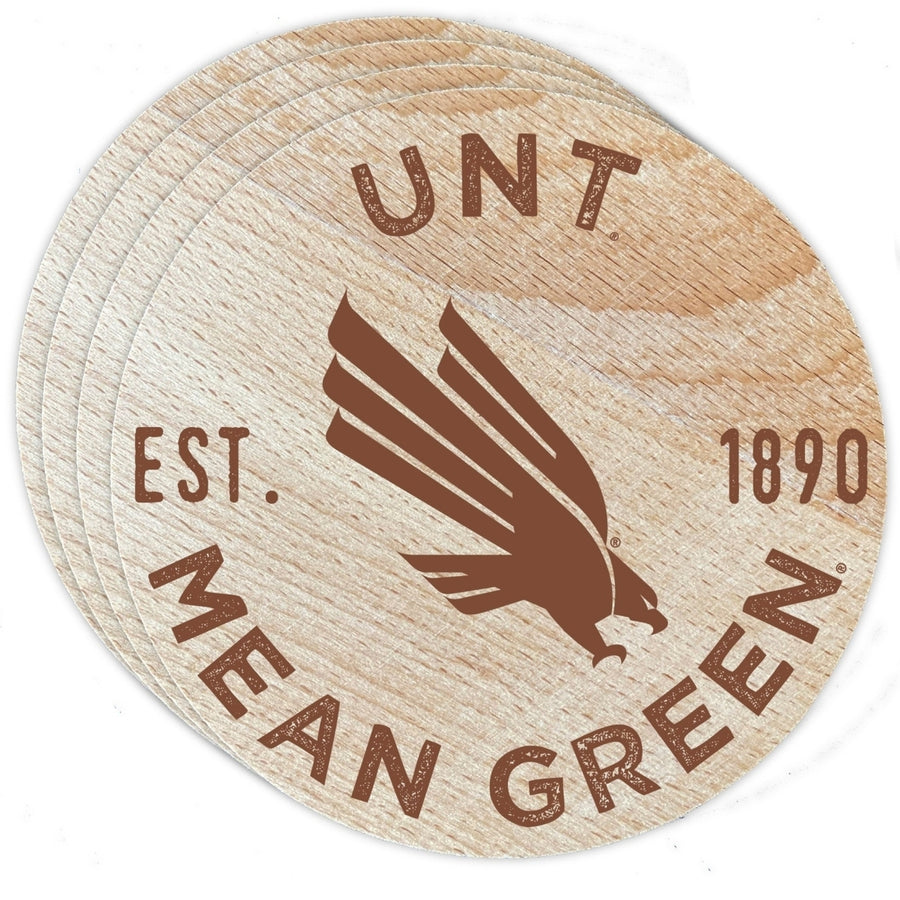 North Texas Officially Licensed Wood Coasters (4-Pack) - Laser Engraved Never Fade Design Image 1