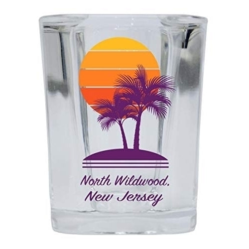North Wildwood  Jersey Souvenir 2 Ounce Square Shot Glass Palm Design Image 1