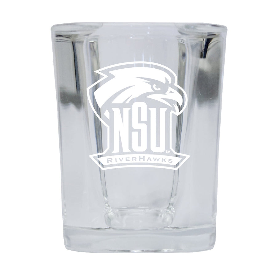 Northeastern State University Riverhawks 2 Ounce Square Shot Glass laser etched logo Design Image 1