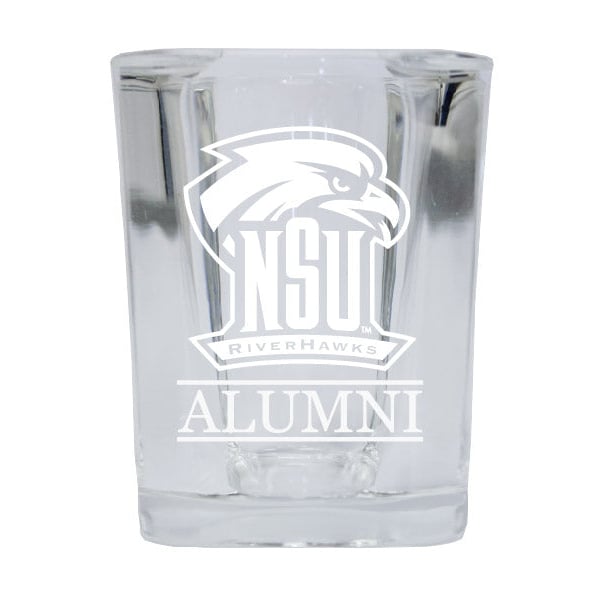 NCAA Northeastern State University Riverhawks Alumni 2oz Laser Etched Square Shot Glass Image 1