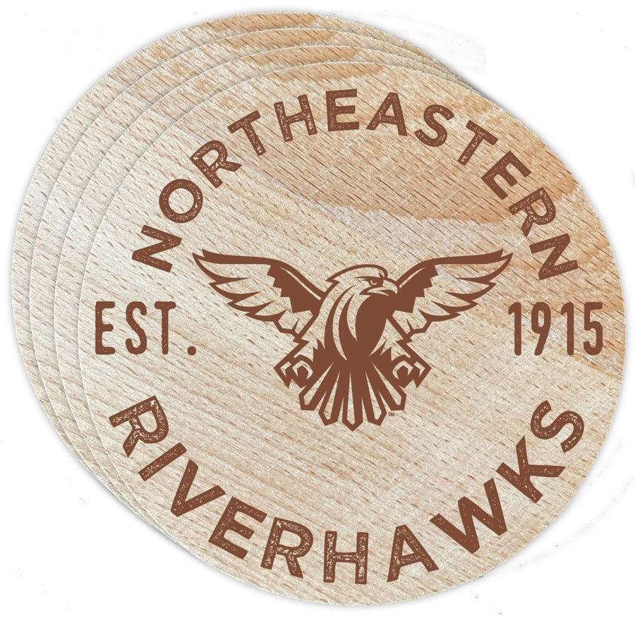 Northeastern State University Riverhawks Officially Licensed Wood Coasters (4-Pack) - Laser Engraved Never Fade Design Image 1