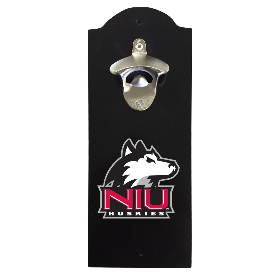 Northern Illinois Huskies Wall-Mounted Bottle Opener  Sturdy Metal with Decorative Wood Base for Home Bars Rec Rooms Image 1