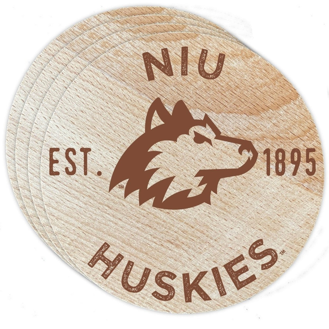 Northern Illinois Huskies Officially Licensed Wood Coasters (4-Pack) - Laser EngravedNever Fade Design Image 1