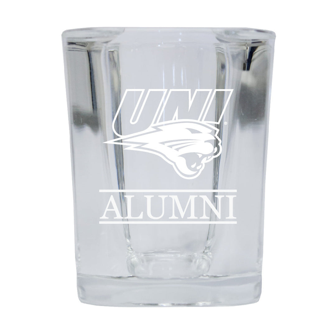 NCAA Northern Iowa Panthers Alumni 2oz Laser Etched Square Shot Glass Image 1