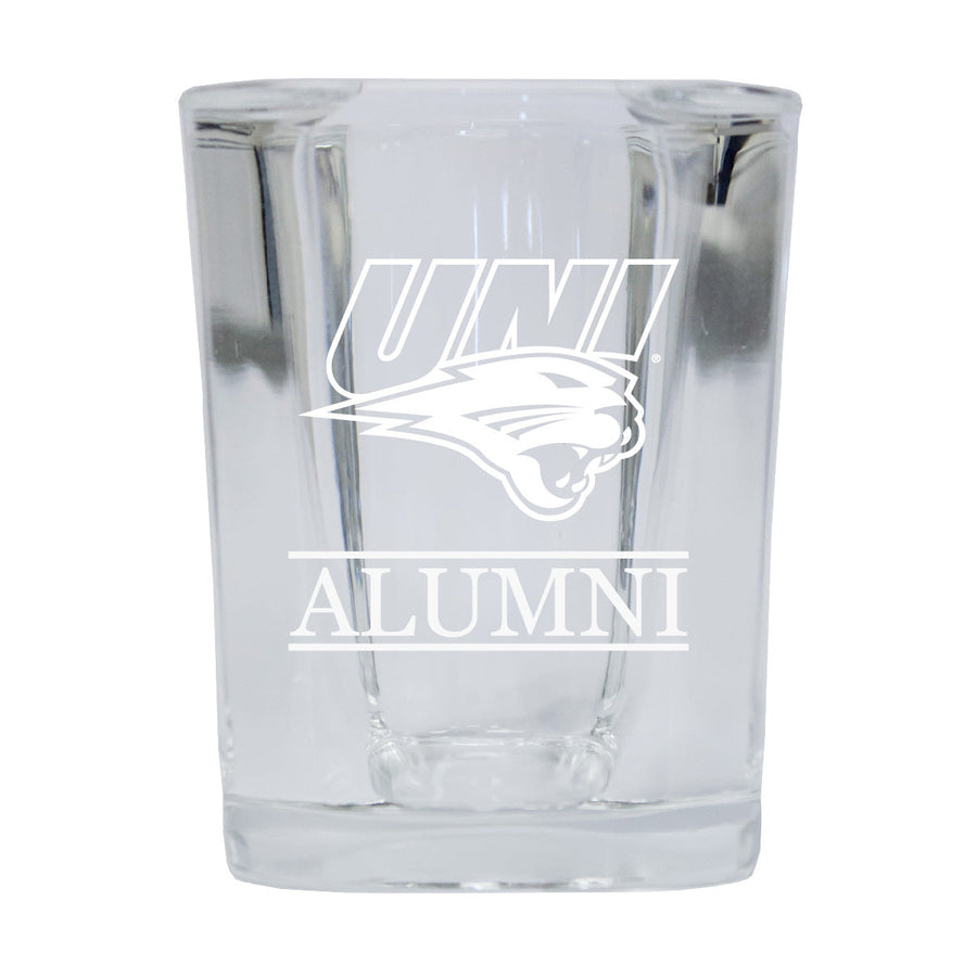 NCAA Northern Iowa Panthers Alumni 2oz Laser Etched Square Shot Glass Image 1