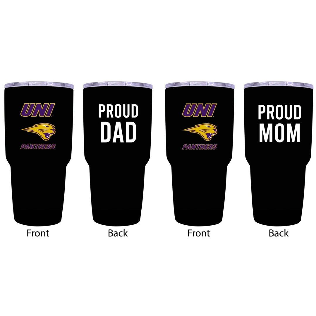 Northern Iowa Panthers Proud Parent 24 oz Insulated Tumblers Set - Black Mom and Dad Edition Image 1