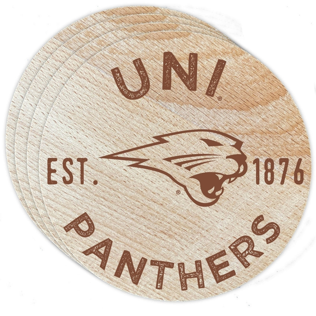 Northern Iowa Panthers Officially Licensed Wood Coasters (4-Pack) - Laser Engraved Never Fade Design Image 1