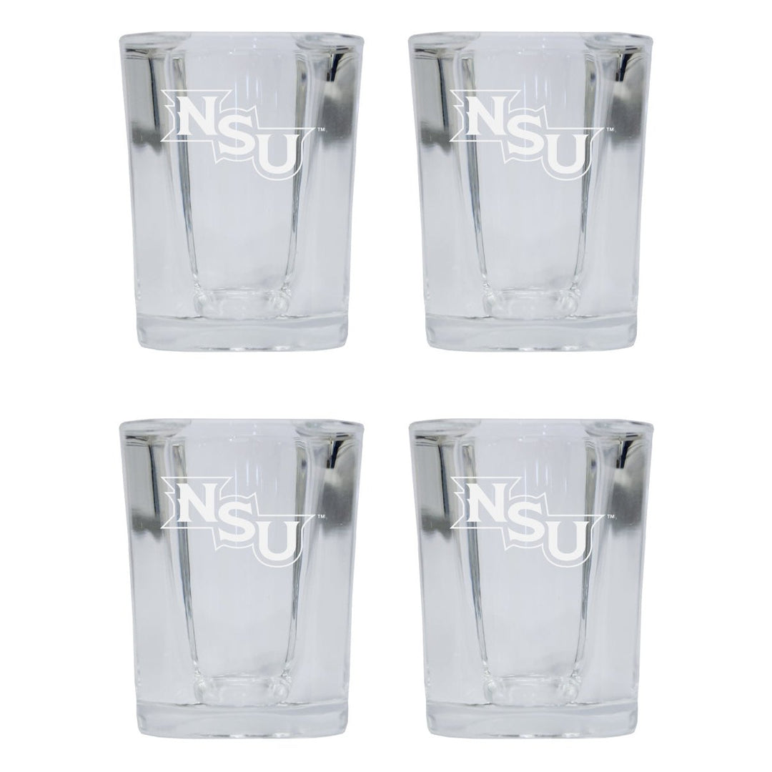 Northwestern State Demons 2 Ounce Square Shot Glass laser etched logo Design 4-Pack Image 1