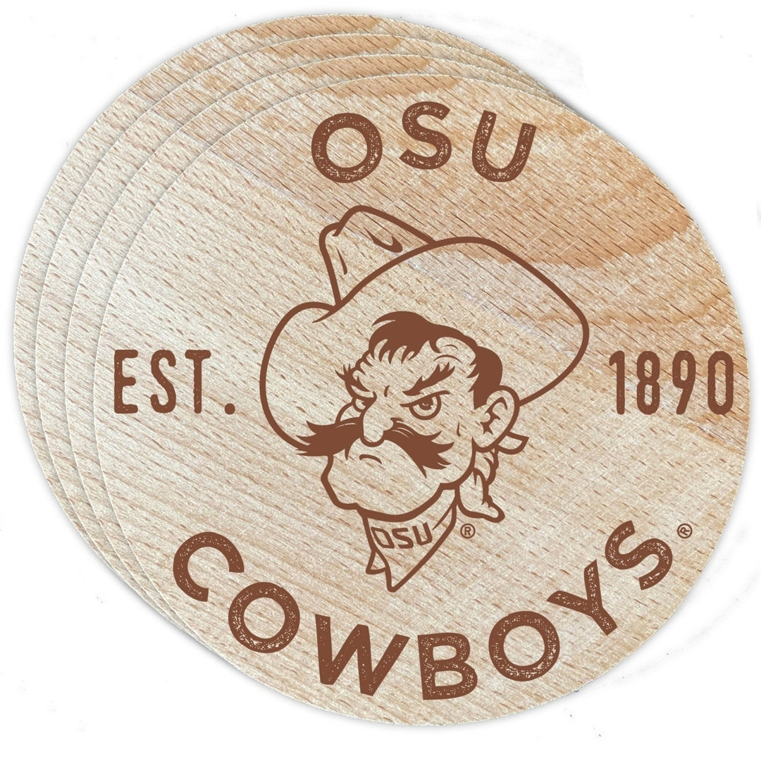 Oklahoma State Cowboys Officially Licensed Wood Coasters (4-Pack) - Laser Engraved Never Fade Design Image 1