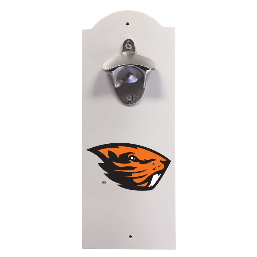 Oregon State Beavers Wall-Mounted Bottle Opener  Sturdy Metal with Decorative Wood Base for Home Bars Rec Rooms and Fan Image 1