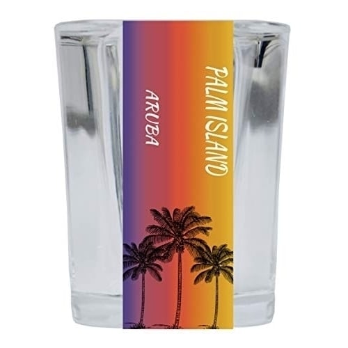 Palm Island Aruba 2 Ounce Square Shot Glass Palm Tree Design Image 1