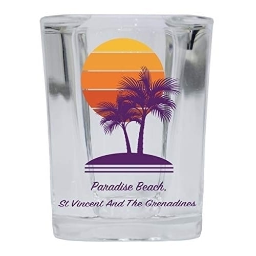 Paradise Beach St Vincent And The Grenadines Souvenir 2 Ounce Square Shot Glass Palm Design Image 1