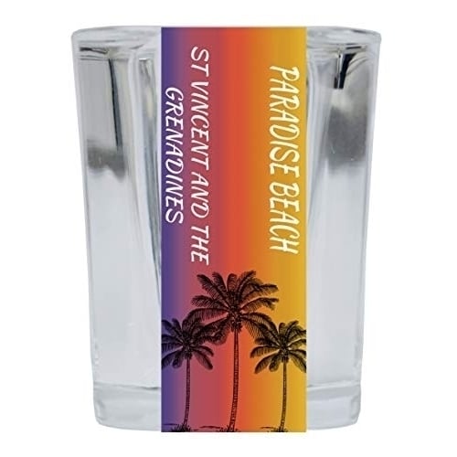 Paradise Beach St Vincent And The Grenadines 2 Ounce Square Shot Glass Palm Tree Design Image 1