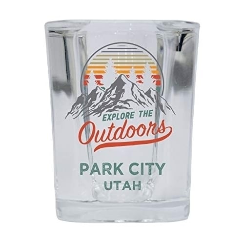 Park City Utah Explore the Outdoors Souvenir 2 Ounce Square Base Liquor Shot Glass Image 1