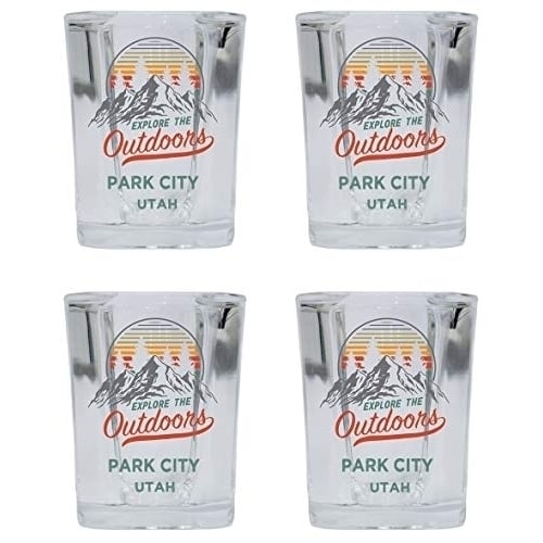 Park City Utah Explore the Outdoors Souvenir 2 Ounce Square Base Liquor Shot Glass 4-Pack Image 1