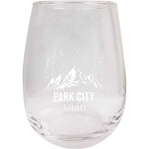 Park City Utah Ski Adventures Etched Stemless Wine Glass 9 oz 2-Pack Image 1
