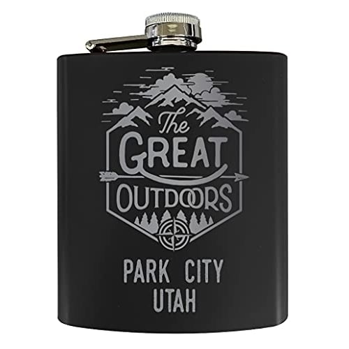 Park City Utah Laser Engraved Explore the Outdoors Souvenir 7 oz Stainless Steel 7 oz Flask Black Image 1