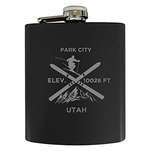 Park City Utah Ski Snowboard Winter Adventures Stainless Steel 7 oz Flask Black Image 1