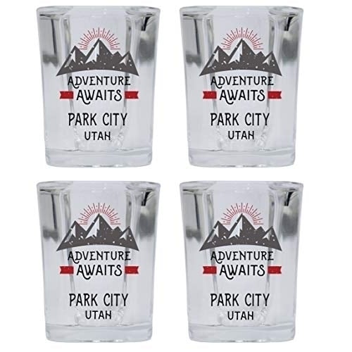 Park City Utah Souvenir 2 Ounce Square Base Liquor Shot Glass Adventure Awaits Design 4-Pack Image 1