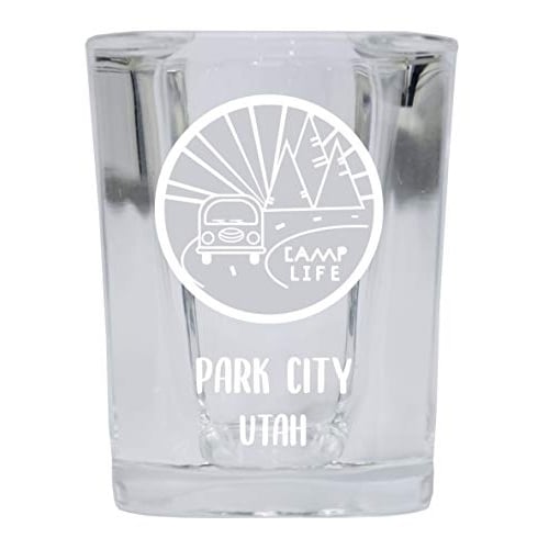 Park City Utah Souvenir Laser Engraved 2 Ounce Square Base Liquor Shot Glass Camp Life Design Image 1