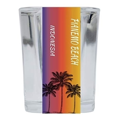 Pianemo Beach Indonesia 2 Ounce Square Shot Glass Palm Tree Design Image 1