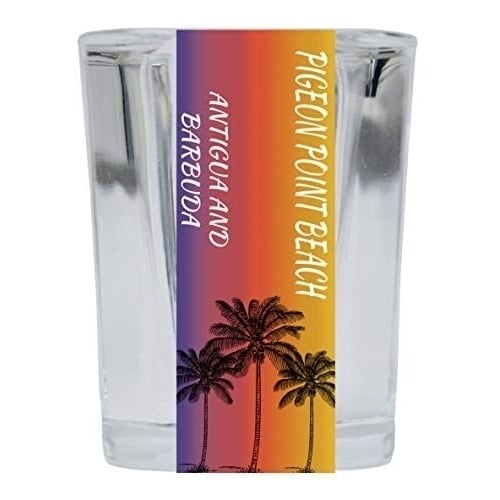 Pigeon Point Beach Antigua And Barbuda 2 Ounce Square Shot Glass Palm Tree Design Image 1