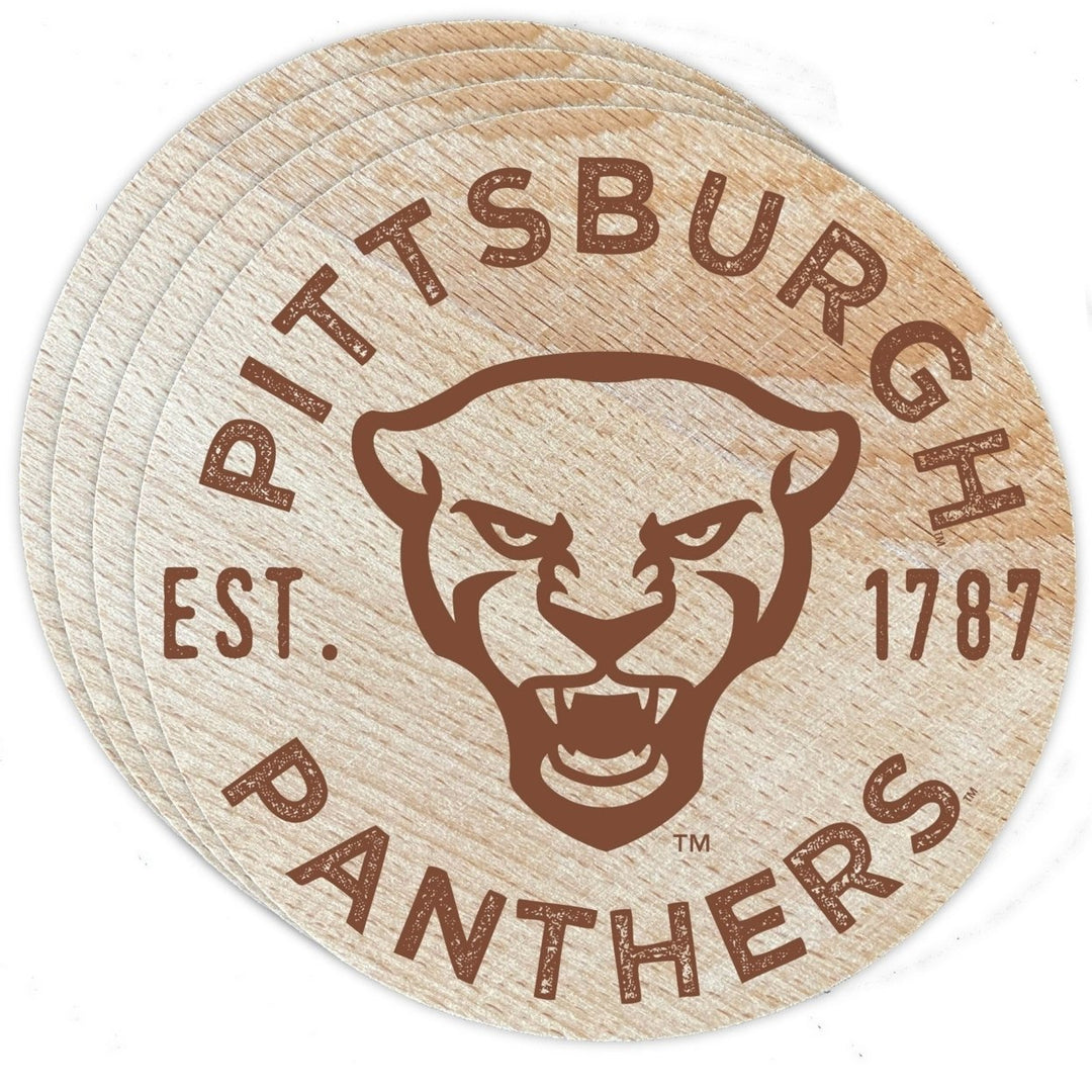 Pittsburgh Panthers Officially Licensed Wood Coasters (4-Pack) - Laser EngravedNever Fade Design Image 1