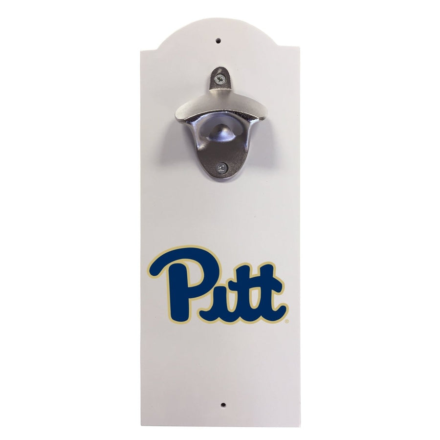 Pittsburgh Panthers Wall-Mounted Bottle Opener  Sturdy Metal with Decorative Wood Base for Home Bars Rec Rooms and Fan Image 1