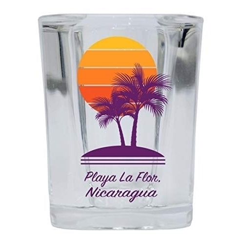 Playa La Flor Nicaragua Souvenir 2 Ounce Square Shot Glass Palm Design Image 1