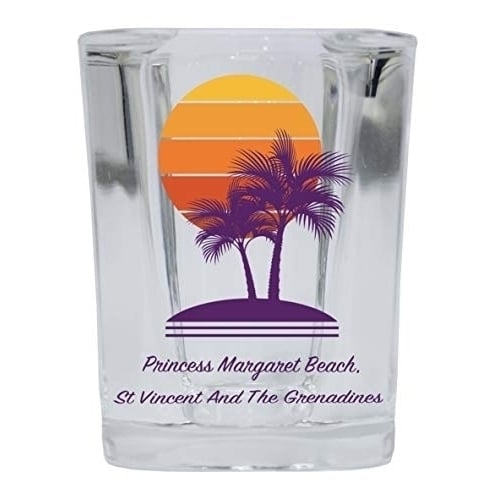 Princess Margaret Beach St Vincent And The Grenadines Souvenir 2 Ounce Square Shot Glass Palm Design Image 1